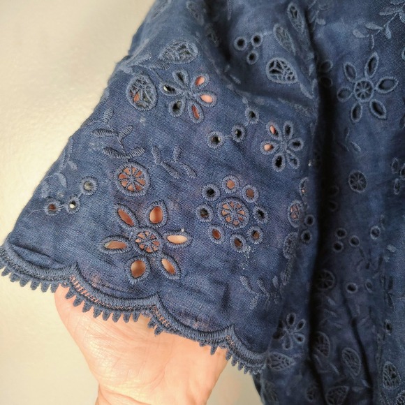 Polo By Ralph Lauren 18 One Shoulder Eyelet Scalloped Tie Waist Top Nautical - Picture 4 of 11